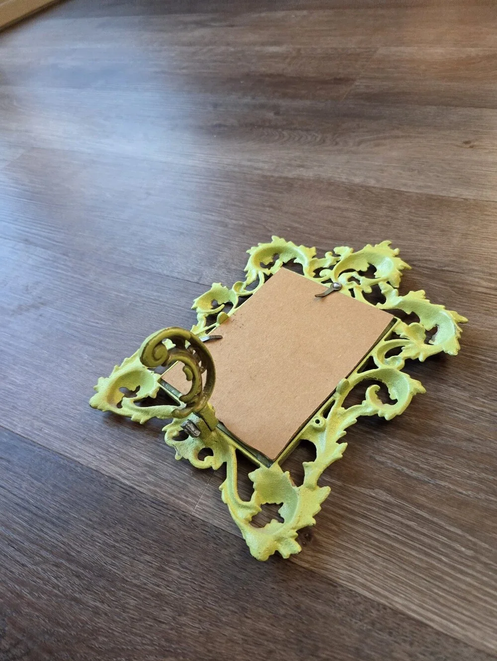 Vintage Art Noveau Cast Iron Ornate Green Picture Frame with Easel Back